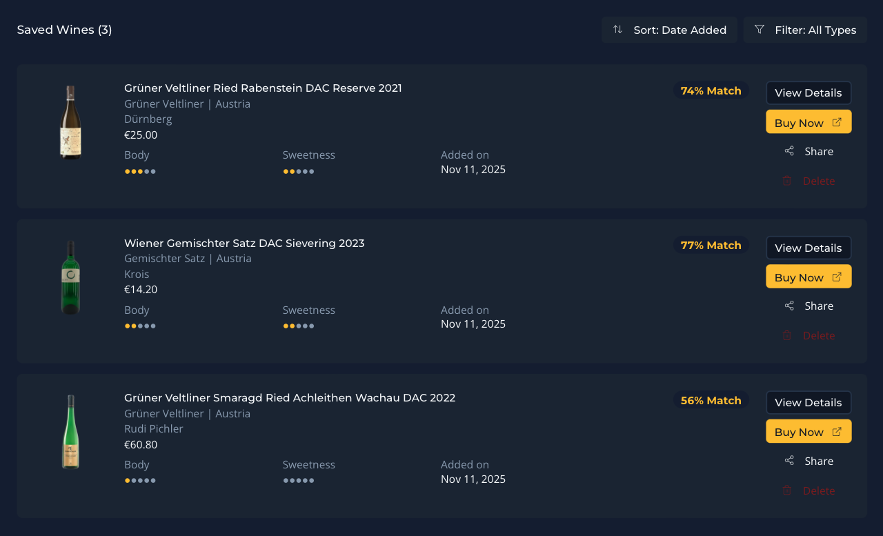 SommAI Wine Cellar - Saved Collection